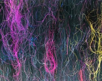 hand carded Batts for Spinning or Felting multi colored Sari Silk and Black