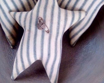 Set of 3 Primitive Black Ticking Stripe Fabric Star Bowl Fillers/Tucks