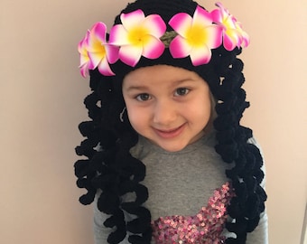 Crocheted Moana Hat, Crochet Moana Wig, Choose your size