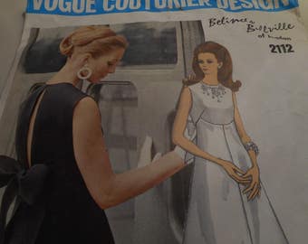 Vintage 1960's Vogue 2112 Couturier Design Belinda Belville Dress Sewing Pattern, Size 12 Bust 34