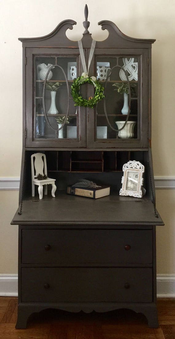 Vintage Secretary Desk Hand Painted Rustic Farmhouse Style