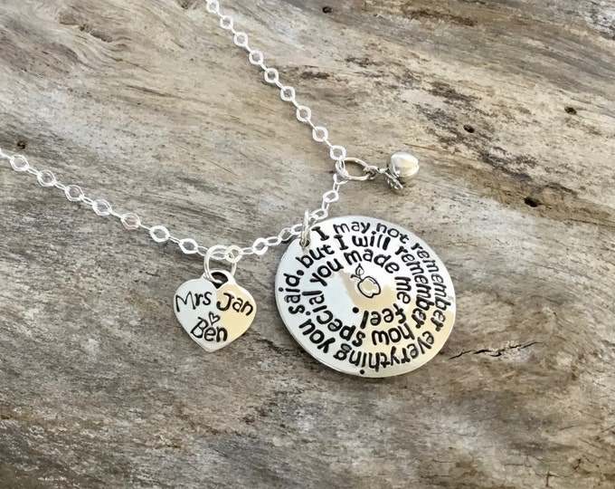 Personalized Teacher Necklace Sterling Silver Thank You Gift for Teachers Day Care Christmas Gifts Hand stamped High School Back to School