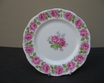 Vtg Queen Ann Bell China "LADY ALEXANDER ROSE" Pink Roses Salad Plate