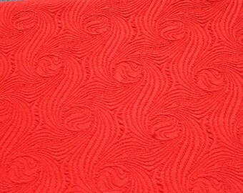 Vintage Orange Red Double Knit Jersey Fabric by the yard, Geometric Textured Retro Mod Polyester Fabric, Stretchy Fabric, Yardage BTY