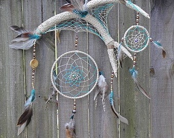 Deer Antler Dream Catcher, Natural Dreamcatcher, Native America Inspired Dream Catcher, Rustic Wall Hanging, Rustic Dreamcatcher,