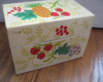 Vintage J. Chein Metal Recipe File Box With Recipes, Blank Cards & File Inserts