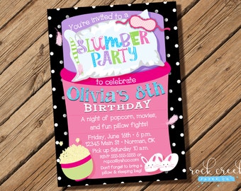 Slumber Party Invitation, Sleepover Party, Sleeping Bag Invitation, Sleepover Birthday, Printable Birthday Party Invitation
