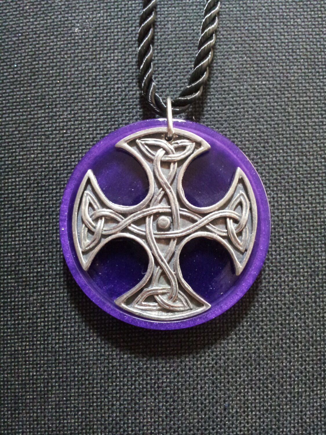 Celtic Cross Necklace in Purple Pearl Resin Free Shipping