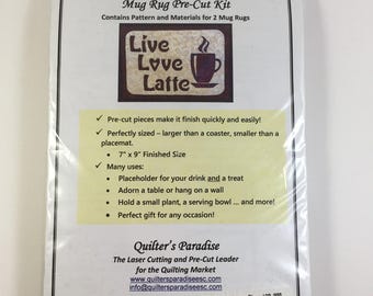 Live Love Latte Mug Rug Kit - Coffee Lover's Mug Rug - Kit Includes Pattern and Materials for 2 Mug Rugs - Coaster - Hold Small Plant
