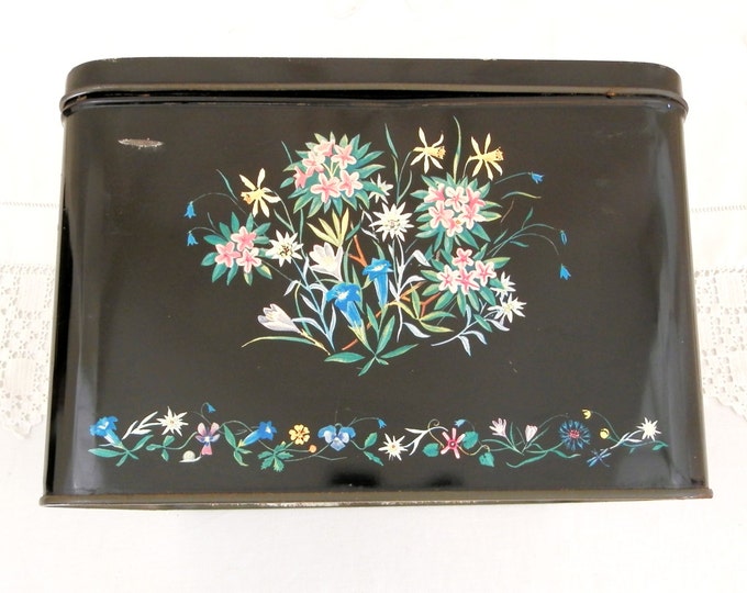 Large Vintage French Metal Tin with Floral Pattern and Illustration of the Town of Grenoble, Shabby, Romantic, Retro, Decor, Country, Box Large Vintage French Metal Tin with Floral Pattern and Illustration of the Town of Grenoble, Shabby, Romantic, Retro, Decor, Country, Box