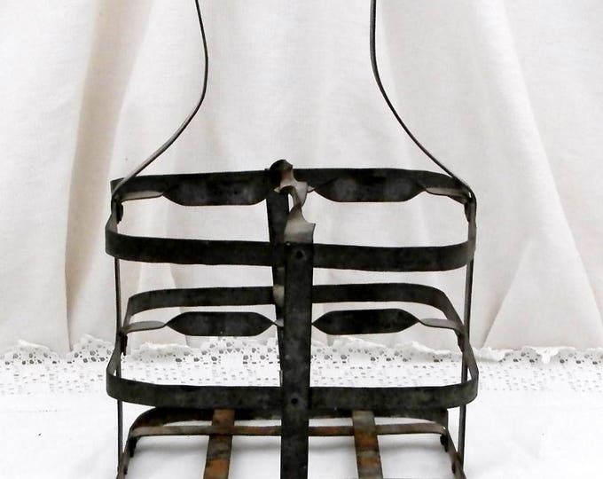 Antique French Metal Wine Bottle Carrier for 4 Bottles, French Country Decor, Shabby, Chic, Champagne Bottle Holder, Cellar, Picnic, Kitchen
