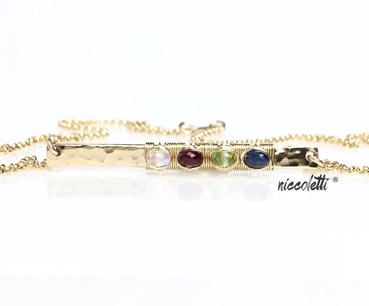 Custom Birthstone Bar Necklace / 14K Gold Bar Necklace / Gift for Her / New Mom Gift / Mother's Day Gift / Silver Birthstone Necklace