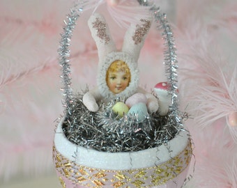 Spun Cotton Bunnies/ Easter Ornaments/ Set Of 3/