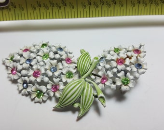 Vintage Enamel Over Metal With Rhinestone Brooch