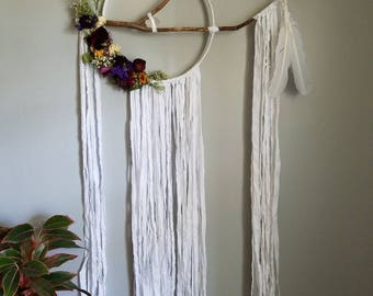 Large boho chic floral reiki infused dreamcatcher- crystal healing dreamcatcher CUSTOM MADE