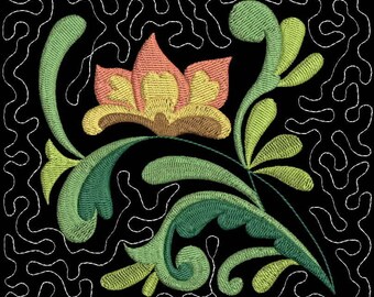 Flower Quilt Square (#2) for Embroidery Machine - Quilting Machine Embroidery Pattern with Stippling - Five Sizes INSTANT DOWNLOAD