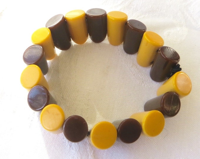 Vintage Bakelite Bracelet, Butterscotch Mocha Bakelite Stretch Bracelet, Vintage 1930s Plastic Jewelry