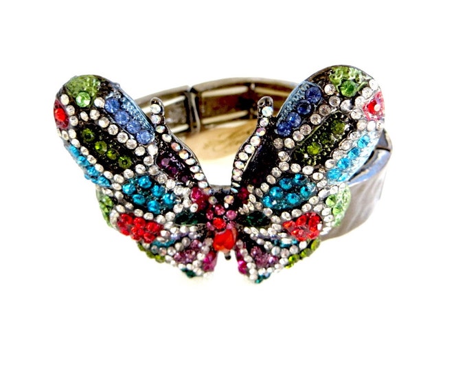 Butterfly Bracelet, Vintage Rhinestone with Original Tag, Butterfly Jewelry