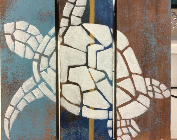 Tryptich of Sea Turtle. Three separate canvases make one unique painting.