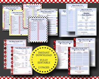 Disney World Disneyland Vacation Planner Kit Editable Digital File - Adobe PDF Reservations, Dining, Hotel, FastPass+, Packing Lists Trip