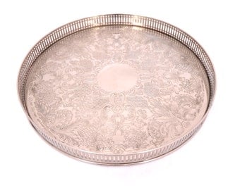 11" Arthur Price Silver Plated Gallery Tray, Round Silver Drinks Tray, Round Silver Serving Tray, Silver Butlers Tray, English Silver