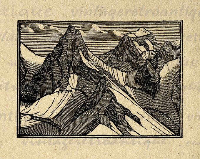 Digital Mountain Graphic Image Antique Illustration Printable Download Vintage Clip Art Jpg Png Eps HQ 300dpi No.3690