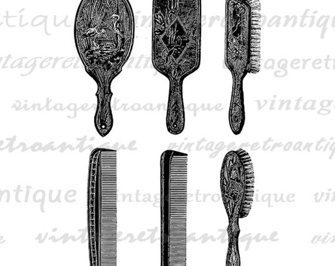 Digital Printable Brush and Comb Set Collection Download Salon Hairdressing Barber Image Graphic Vintage Clip Art HQ 300dpi No.2852