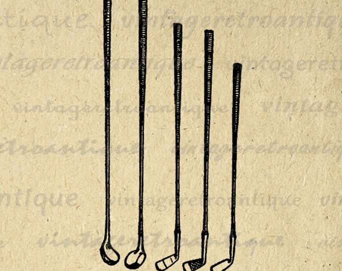 Printable Golf Clubs Graphic Download Image Golf Digital Illustration Antique Clip Art Jpg Png Eps HQ 300dpi No.4167