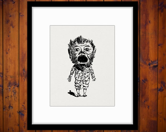 Grimguffin Monster Boy Graphic Image Digital Printable Download Illustration Vintage Clip Art Jpg Png Eps HQ 300dpi No.2947