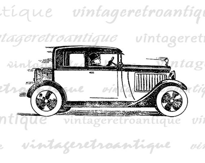 Printable Digital Antique Automobile and Driver Download Auto Graphic Vintage Car Image Jpg Png Eps HQ 300dpi No.133