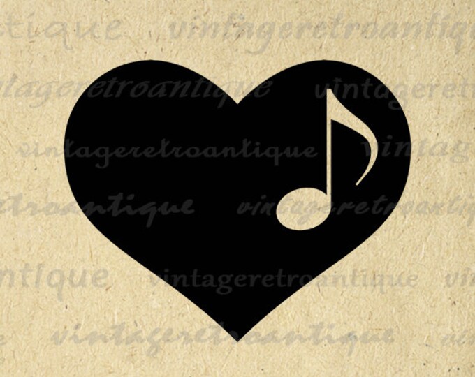 Music Note Heart Image Digital Download Printable Musical Heart Graphic Vintage Clip Art HQ 300dpi No.3983