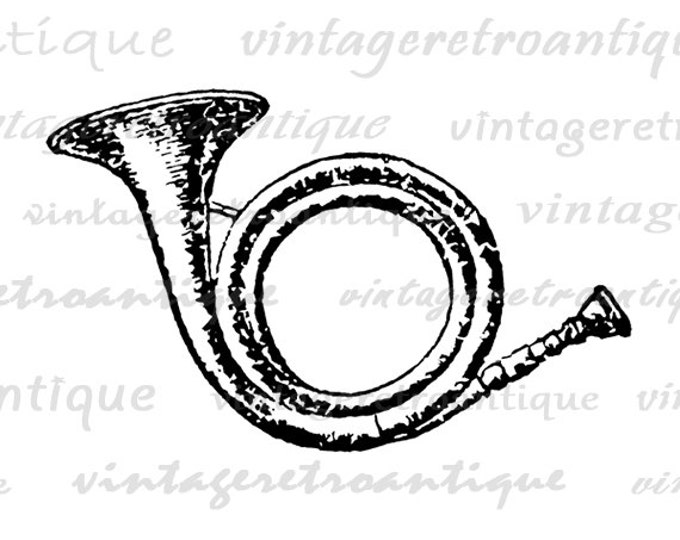 Printable Graphic Antique Horn Download Brass Music Instrument Digital Illustration Image Vintage Clip Art Jpg Png HQ 300dpi No.1154