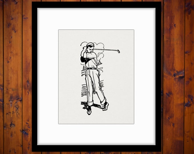 Digital Printable Young Golfer Graphic Golf Image Boy Illustration Download Vintage Clip Art Jpg Png Eps HQ 300dpi No.3796