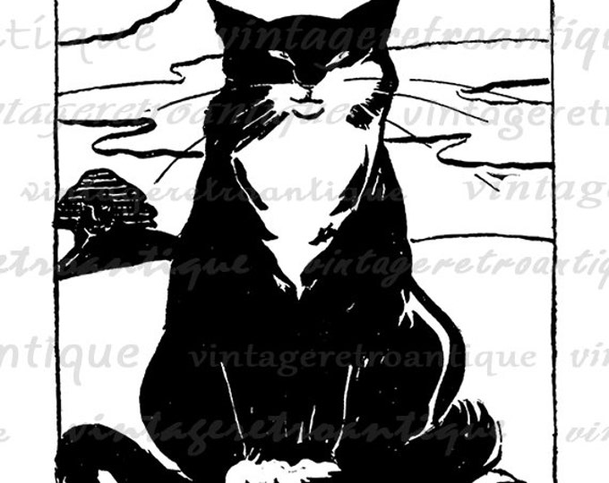 Printable Image Black and White Cat Download Illustration Digital Graphic Antique Clip Art Jpg Png Eps HQ 300dpi No.1782