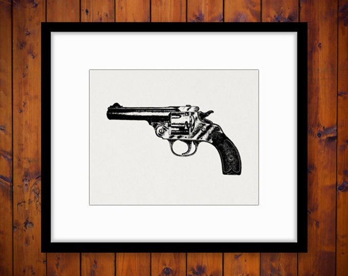 Printable Image Revolver Gun Digital Pistol Illustration Download Graphic Antique Clip Art Jpg Png Eps HQ 300dpi No.1486