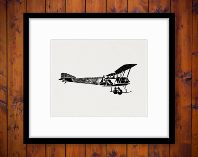 Plane and Pilot Digital Printable Download Antique Airplane Image Graphic Vintage Clip Art Jpg Png Eps HQ 300dpi No.123