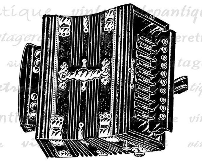 Accordion Printable Digital Image Illustration Download Antique Graphic Vintage Clip Art Jpg Png Eps HQ 300dpi No.1337