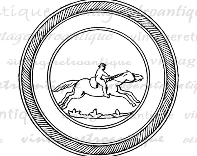 Printable Graphic Horseback Rider Horse Circle Digital Download Image Vintage Clip Art Jpg Png Eps HQ 300dpi No.2748