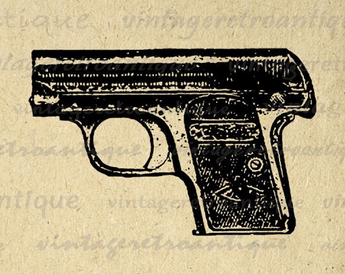 Printable Pistol Gun Graphic Digital Handgun Download Illustration Image Vintage Clip Art Jpg Png Eps 18x18 HQ 300dpi No.1398