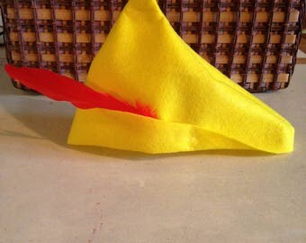 Robin Hood Peter Pan Yellow Felt Hat Real Red Feather