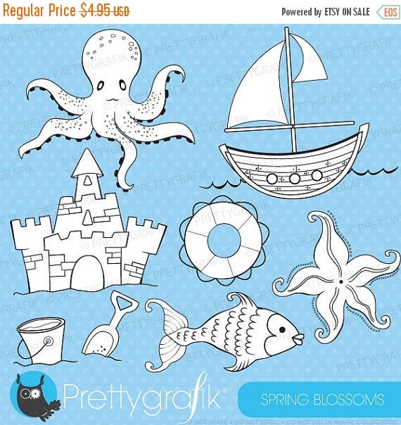 80% OFF SALE beach nautical digital stamp commercial use, vector graphics, digital stamp, digital images - DS306 Il_570xn