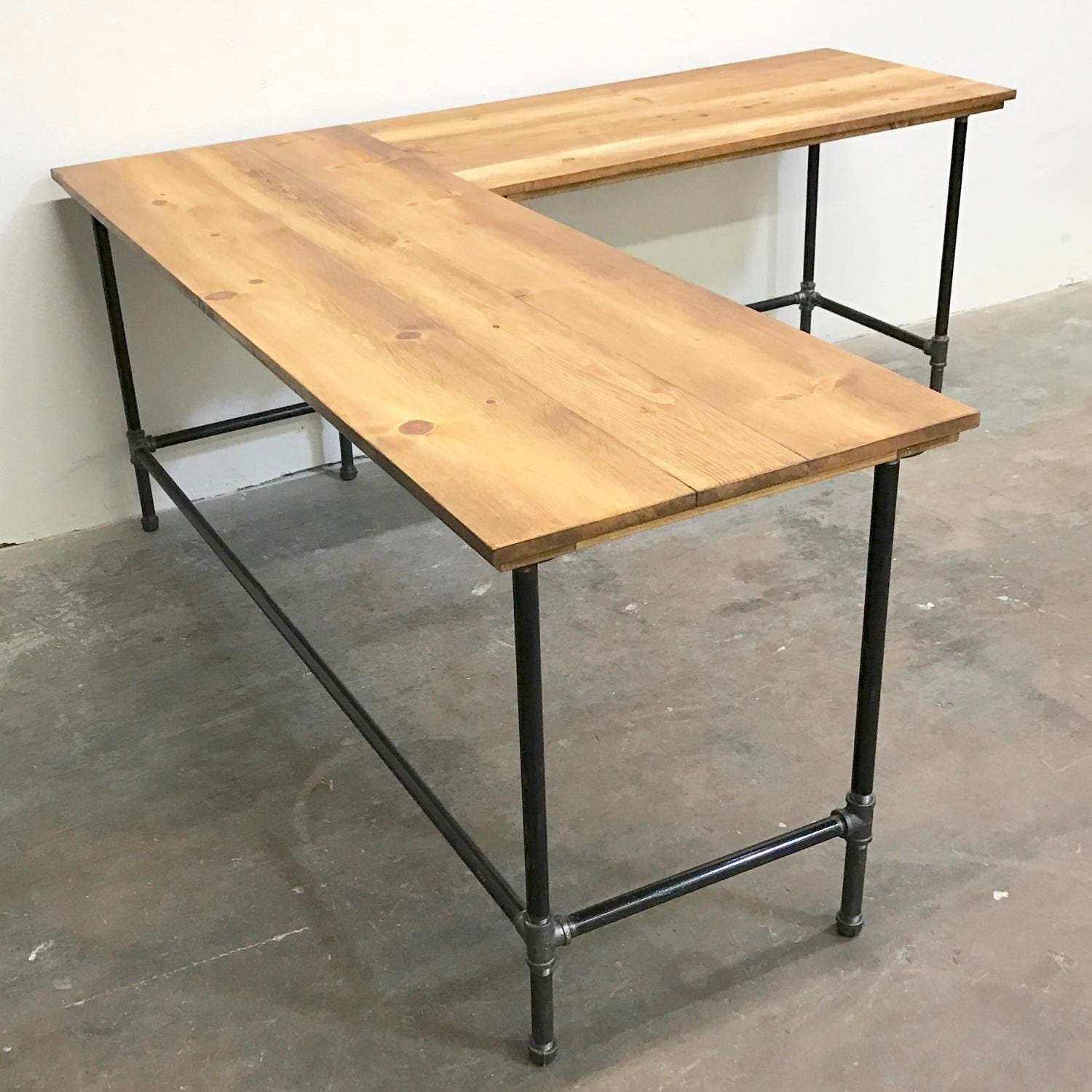 Wayne Corner Desk Solid Wood and Steel Pipe Modern Industrial