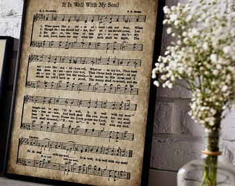 It Is Well With My Soul Print, Printable Vintage Sheet Music, Instant Download, Aged Antique Hymn, Inspirational Quote, Scrapbook Collage