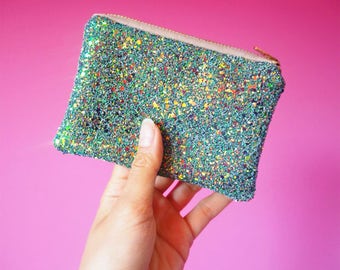 Mermaid Green Glitter Coin Purse, Sparkly Zipped Pouch, Glitter Coin Purse, Sparkly Mermaid Purse, Glitter Coin Pouch,