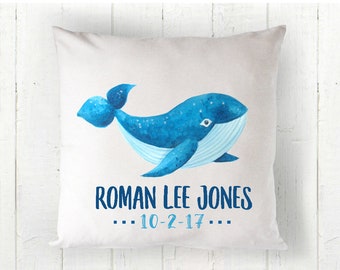 Whale Pillow, Nautical Decor, Beach Decor, Personalized Pillow, Personalized Boys Pillow, , Baby Pillow, Personalized Baby Pillow, RyElle