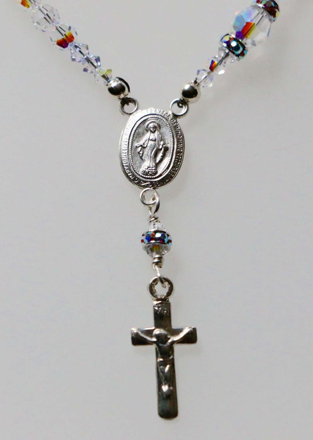 Swarovski AB Crystal Catholic Rosary by AnnSennottCreations