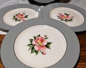 Set of 4 Homer Laughlin 10 1/4 inch Empire Grey Dinner Plates