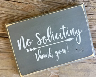 No Soliciting Thank You Wood Sign Housewarming Gift Front Door Sign Porch Decor Under 15 No Soliciting Sign Grey Wooden Sign