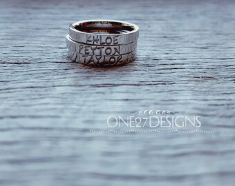 Hand Stamped Ring Name Ring Stacking Ring Mothers Ring Personalized Name Ring 3mm Shiny Stainless Steel comfort fit Mother's Day