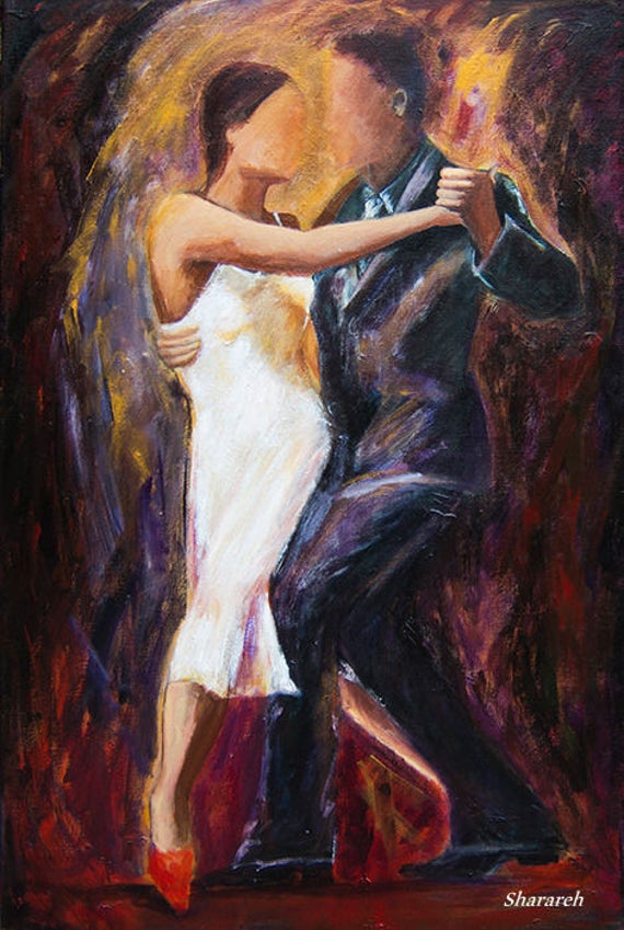 Tango Dancers Art Print Tango Dancer in White Dress and Red